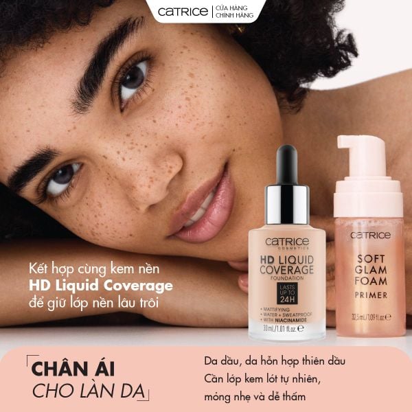 Kem lót dạng bọt cấp ẩm tức thì căng bóng Catrice Soft Glam Foam Primer 32,5ml ( da dầu, da hỗn hợp cần lớp kem lót tự nhiên, lâu trôi, mỏng nhẹ dễ thấm)