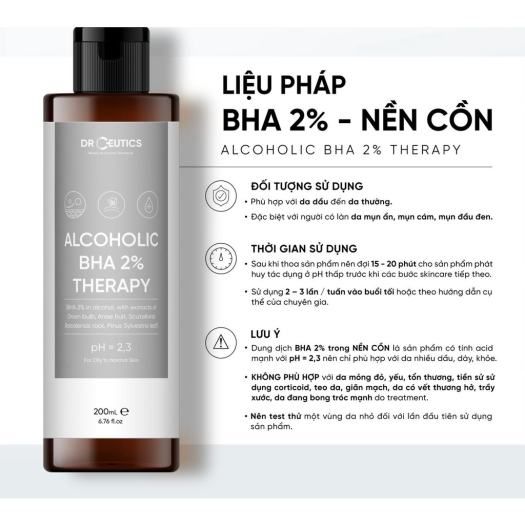Toner Làm Sạch, Tẩy Da Chết DrCeutics Alcoholic BHA 2% Therapy (Nền Cồn) 200ml