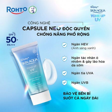 Kem chống nắng nâng tông Skin Aqua Tone up Blue cho da vàng có khuyết điểm đỏ, dạng tinh chất Sunplay Skin Aqua Tone Up UV Essence Blue SPF 50+ PA++++ 50g