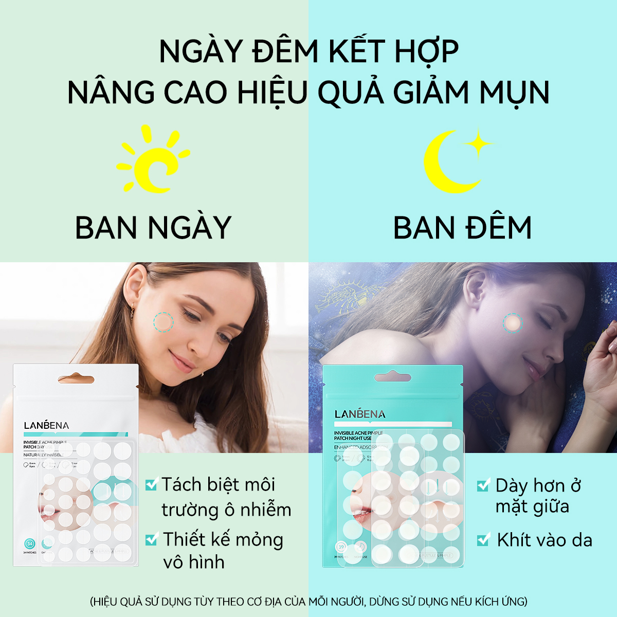 Miếng Dán Mụn Lanbena Invisible Acne Pimple Patch Hỗ Trợ Giảm Mụn, Làm Dịu Da