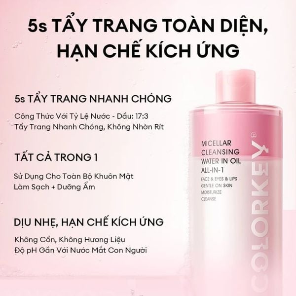 Nước tẩy trang 2 lớp Colorkey Micellar Cleansing Water In Oil All-In-1 500ml