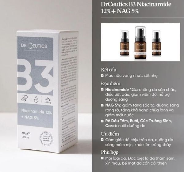 Tinh Chất Sáng Da, Kiềm Dầu DRCEUTICS B3 Niacinamide 12% + NAG 5% 30g