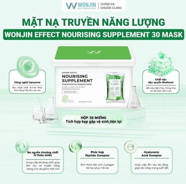 (Hộp 30 miếng) Mặt Nạ Giấy Dưỡng ẩm Wonjin Effect Concentrated Essence Mask 350g