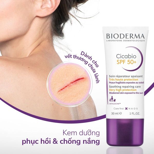 Kem Dưỡng Bioderma Cicabio SPF50+ Soothing Repairing Hỗ Trợ Phục Hồi, Ngừa Thâm 30ml