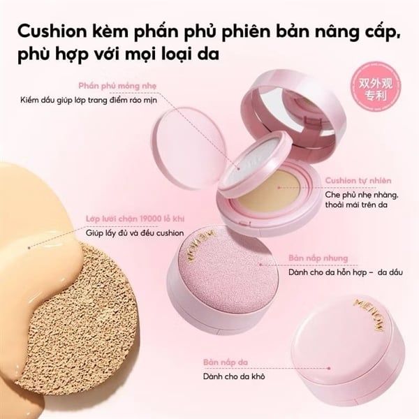 Cushion + phấn phủ nén Menow Rouge Light 17g - LN01: Tự Nhiên