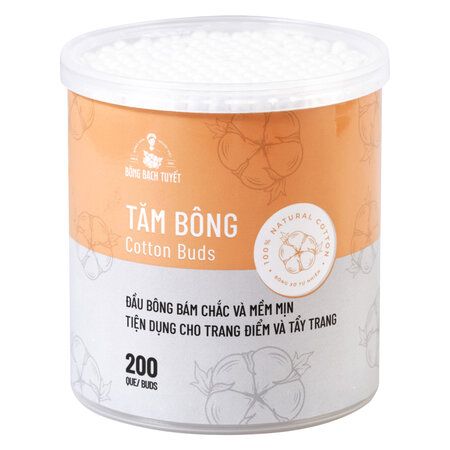 Tăm Bông Bông Bạch Tuyết 200 Que/Hộp Tròn