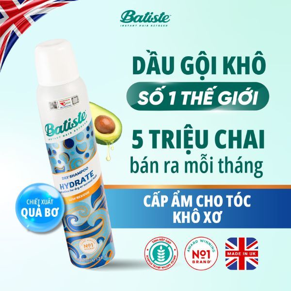 (CÔNG TY) Dầu Gội Khô Batiste Cấp Ẩm Cho Tóc Khô Hydrate 200ml