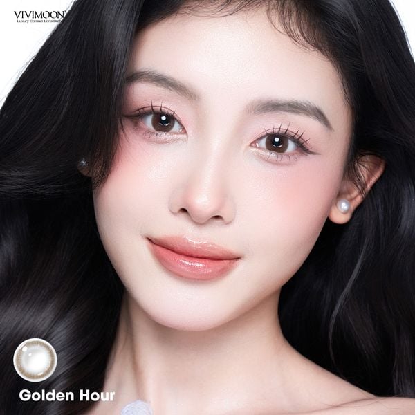 1 bên Lens cận khóa ẩm VIVIMOON màu nâu tự nhiên Golden Hour, kính áp tròng hạn sử dụng 1 tháng - 0 độ