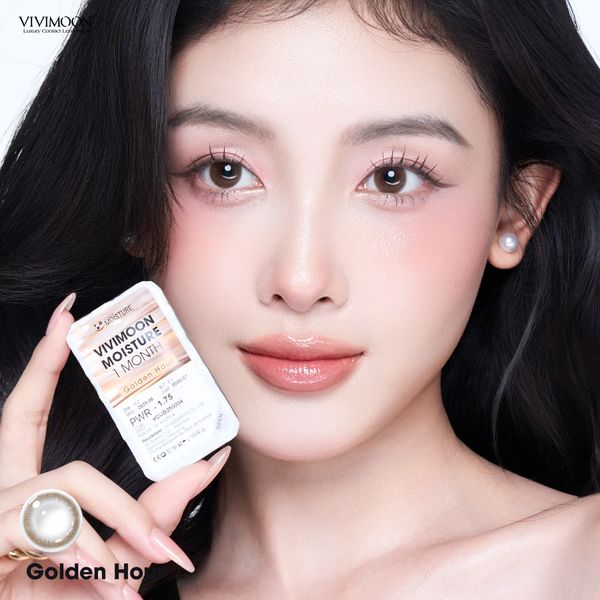 1 bên Lens cận khóa ẩm VIVIMOON màu nâu tự nhiên Golden Hour, kính áp tròng hạn sử dụng 1 tháng - 0 độ