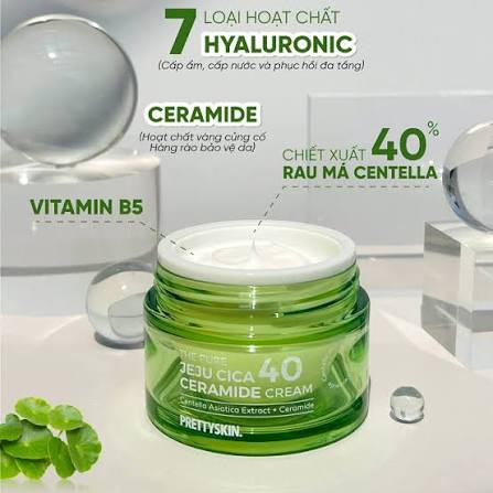 Kem Dưỡng Phục Hồi Chiết Xuất Rau Má Pretty Skin The Pure Jeju Cica 40 Ceramide Cream 50ml