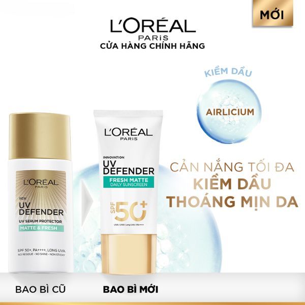 Kem Chống Nắng L'Oreal Mịn Nhẹ Kiềm Dầu Thoáng Mịn Da 50ml UV Defender Fresh Matte Daily Sunscreen SPF50+ PA++++