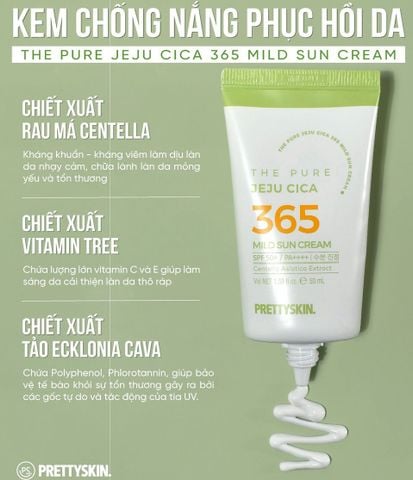 Kem Chống Nắng Chiết Xuất Rau Má Pretty Skin The Pure Jeju Cica 365 Mild Sun Cream 50ml