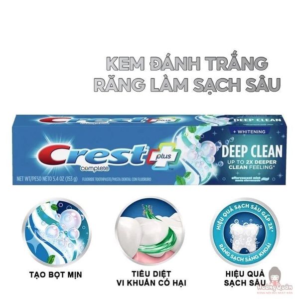 Kem Đánh Răng Crest Làm Sáng, Tác Động Sạch Sâu 153g Complete Whitening + Deep Clean (Hàng Mỹ Nhập Khẩu Chính Hãng)