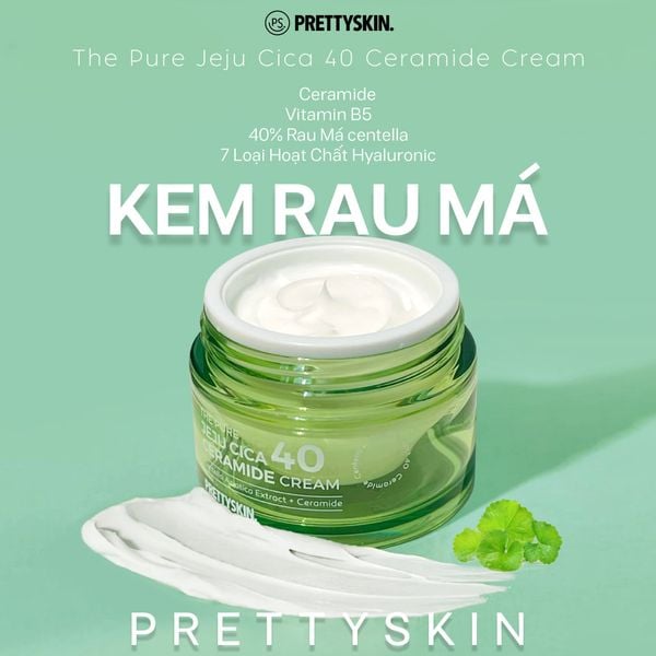 Kem Dưỡng Phục Hồi Chiết Xuất Rau Má Pretty Skin The Pure Jeju Cica 40 Ceramide Cream 50ml