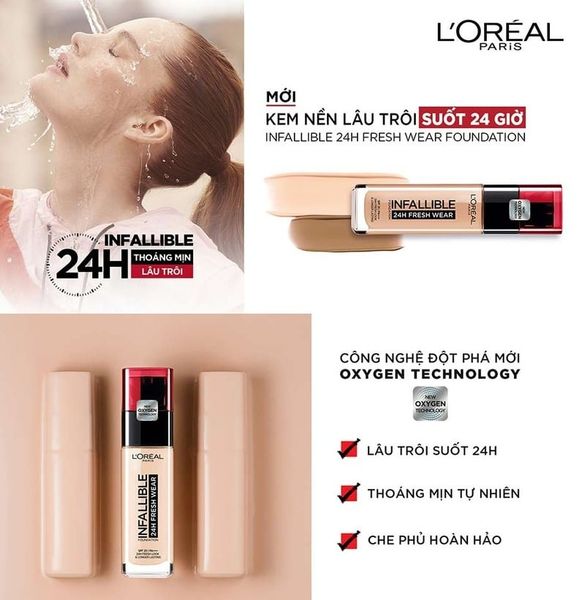 Kem Nền Mịn Nhẹ Lâu Trôi 24H L'Oreal Paris 20 Ivory 30ml Infallible 24H Fresh Wear Liquid Foundation