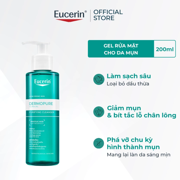 Gel Rửa Mặt Cho Da Nhờn Mụn Eucerin DermoPure Clinical Purifying Cleanser 200ml