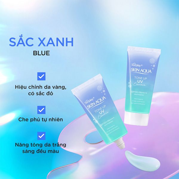 Kem chống nắng nâng tông Skin Aqua Tone up Blue cho da vàng có khuyết điểm đỏ, dạng tinh chất Sunplay Skin Aqua Tone Up UV Essence Blue SPF 50+ PA++++ 50g