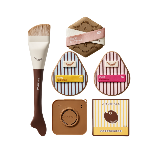 Bộ 6 Dụng Cụ Trang Điểm AMORTALS Ok Foundation Tools Set - Gồm 3 Bông Mút + Cọ Tán Nền + Giấy Pha Nền + Hộp Đựng