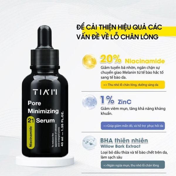 Tinh Chất Kiềm Dầu, Thu Nhỏ Lỗ Chân Lông Tiam Pore Minimizing 21 Serum 40ml
