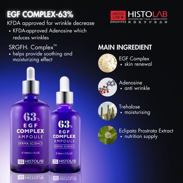 NEW Tinh chất trắng da tăng độ đàn hồi làm mờ nếp nhăn HISTOLAB EGF COMPLEX AMPOLUE 63% 150ml
