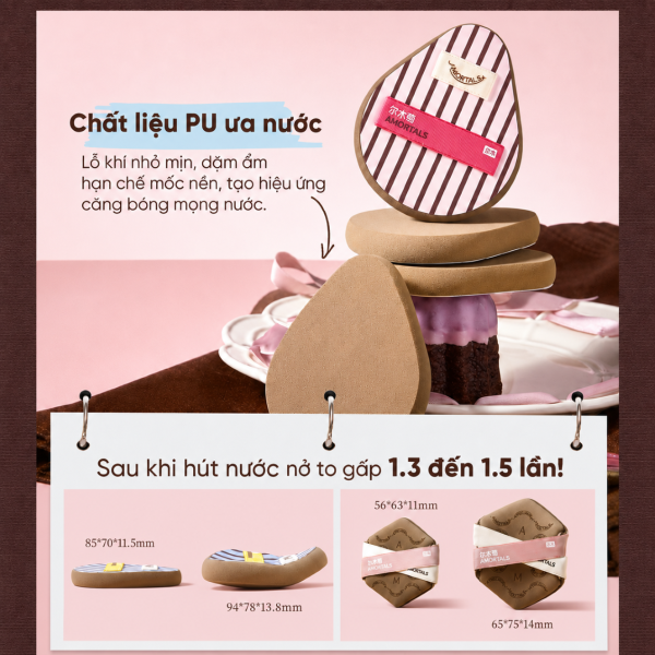 Bộ 6 Dụng Cụ Trang Điểm AMORTALS Ok Foundation Tools Set - Gồm 3 Bông Mút + Cọ Tán Nền + Giấy Pha Nền + Hộp Đựng