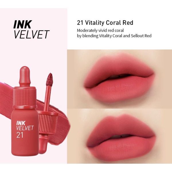 Son Kem Peripera Ink Velvet - 21 Vitality Coral Red Hồng Đỏ