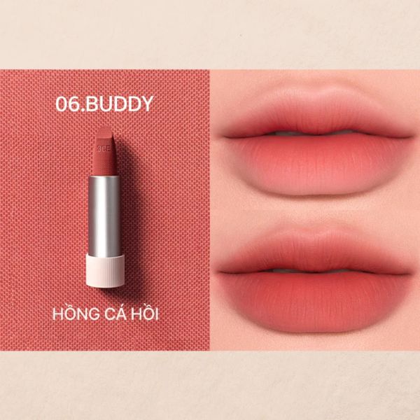 Son Thỏi 3CE Mềm Môi 06 Buddy - Hồng Cá Hồi 3.5g Cashmere Hug Lipstick
