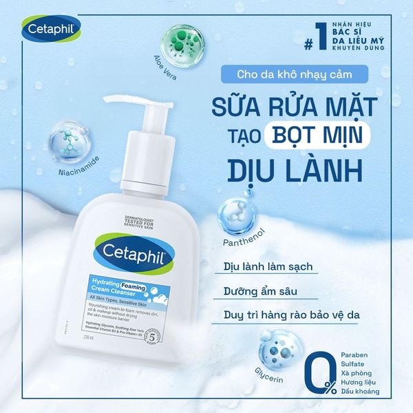 Sữa Rửa Mặt Cetaphil Tạo Bọt Dịu Lành Cho Da Nhạy Cảm 473ml Hydrating Foaming Cream Cleanser