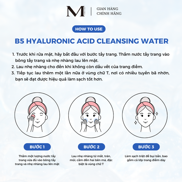 Nước Tẩy Trang Làm Sạch Sâu Cấp Ẩm Và Làm Dịu Da MELOMELI B5 HYALURONIC ACID CLEANSING WATER