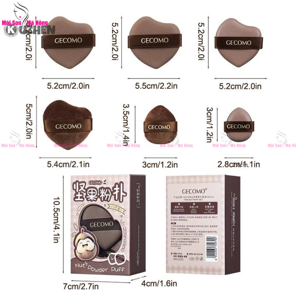 Bộ 6 Mút Trang Điểm Gecomo Phiên Bản Hạt Dẻ Màu Nâu Đa Năng