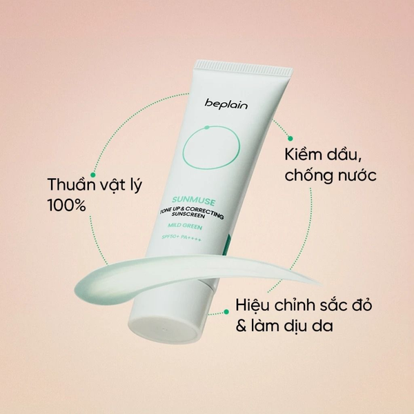 (XANH NGỌC) Kem Chống Nắng Dịu Da Beplain Sunmuse Tone Up & Correcting Sunscreen MILD GREEN SPF50+ PA++++ 50ml
