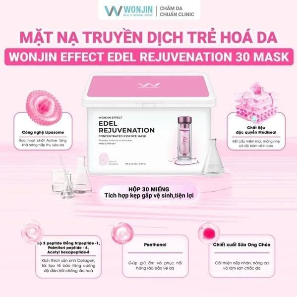 (Hộp 30 miếng) Mặt Nạ Giấy Dưỡng ẩm Wonjin Effect Concentrated Essence Mask 350g