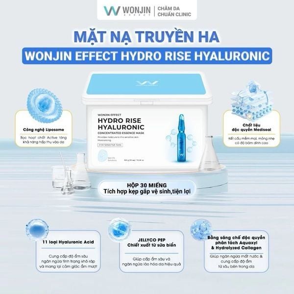 (Hộp 30 miếng) Mặt Nạ Giấy Dưỡng ẩm Wonjin Effect Concentrated Essence Mask 350g