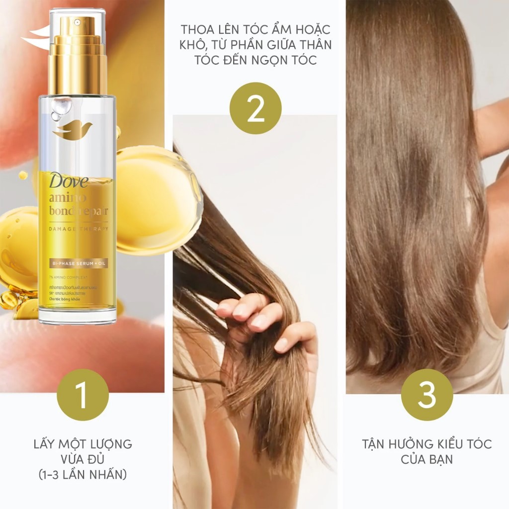 Serum Dưỡng Tóc Bóng Mượt 2in1 Dove Amino Bond Repair Bi-Phase Serum + Oil 77ml