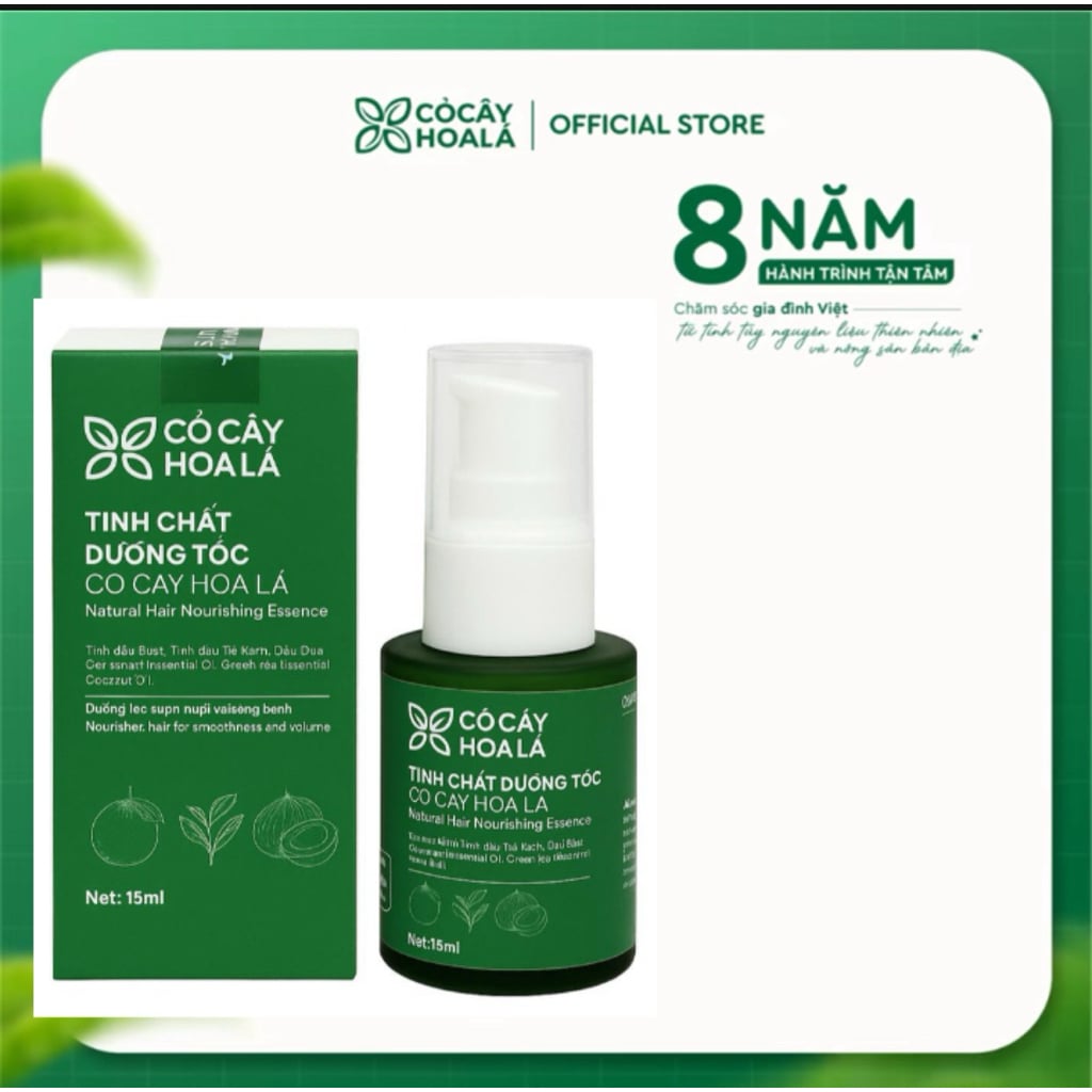 Tinh chất dưỡng tóc Trà xanh phục hồi tóc hư tổn, da đầu khỏe mạnh Cỏ cây hoa lá 15ml