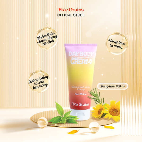 Sữa Dưỡng Thể Five Grains Sáng Da Nâng Tông Ban Ngày 200ml Niacinamide Day Body Cream - Moisturizing & White Tone-Up