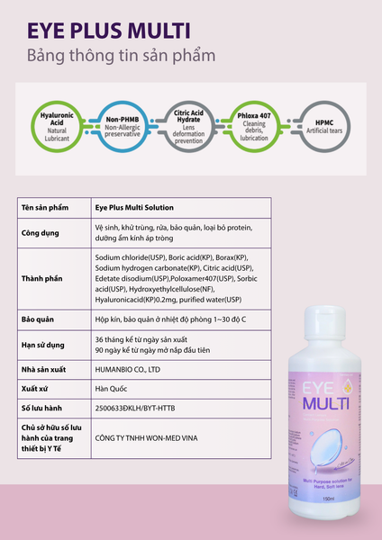 Dung dịch ngâm lens , bảo quản kính áp tròng EYE PLUS MULTI SOLUTION 150ml
