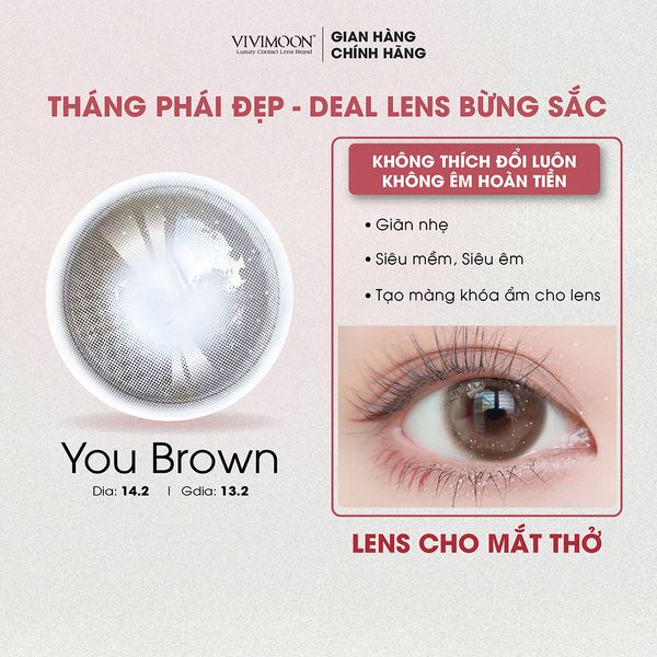 Vivimoon 1 bên Lens cho mắt thở 6 tháng You Brown - 0 độ
