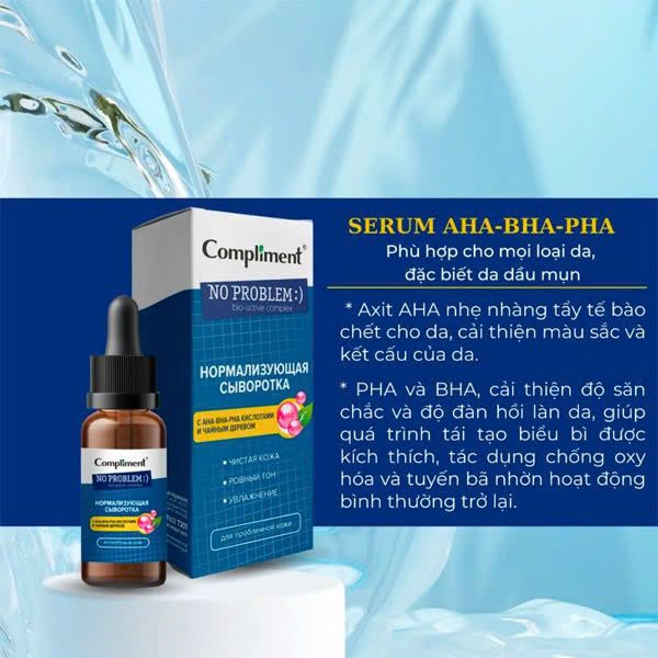 Tinh Chất Hỗ Trợ Giảm Mụn Mờ Thâm, Se Lỗ Chân Lông Cho Da Dầu Mụn Compliment No problem AHA-BHA-PHA Serum 27ml