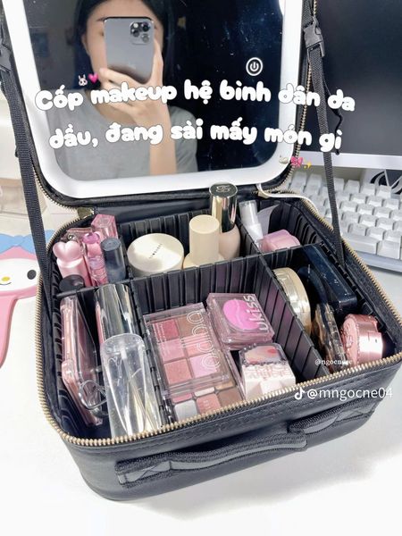 Cốp Đựng Đồ Trang Điểm Đèn Led Kèm Gương 26*23*11cm