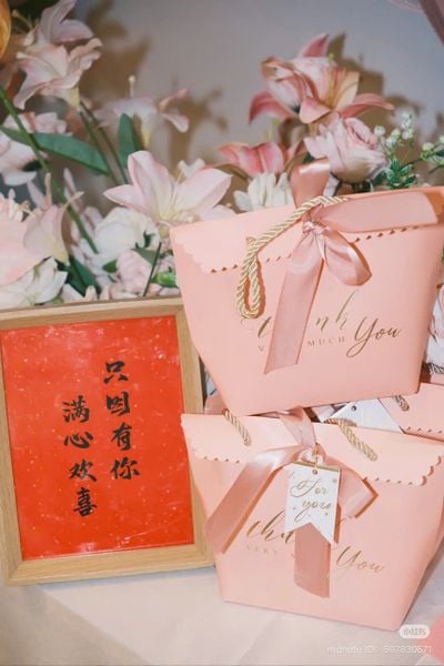 Túi Giấy Đựng Quà Kèm Nơ Thank You Very Much 17*8.5*20.5 cm #L Hồng