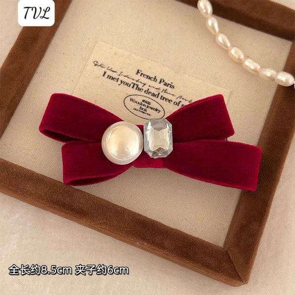 1 Kẹp nơ nhung trai đá đỏ đen