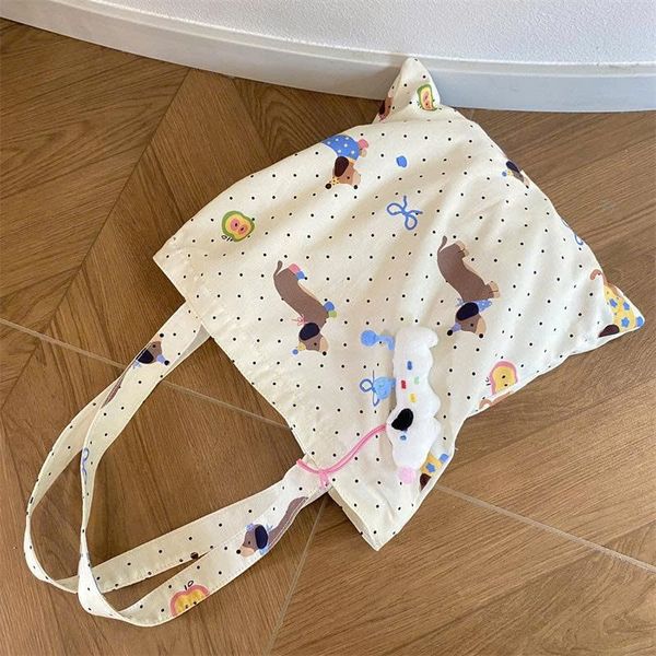 Túi tote chấm bi hoạ tiết cún nơ