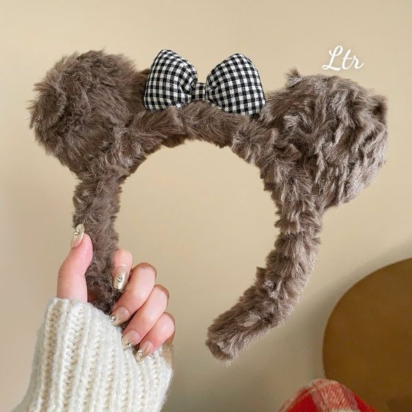 Cài lông cừu xám đậm họa tiết nơ sọc+mèo