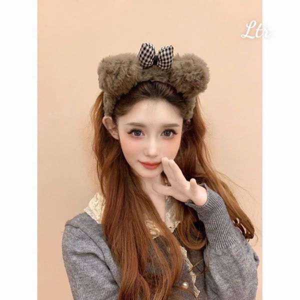 Cài lông cừu xám đậm họa tiết nơ sọc+mèo