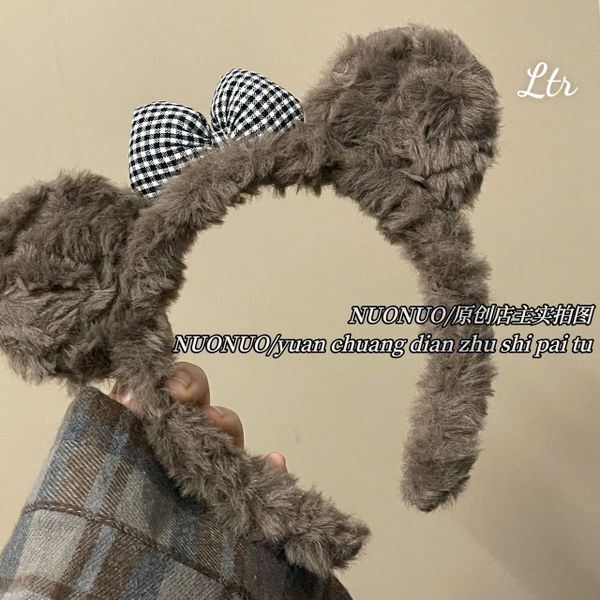 Cài lông cừu xám đậm họa tiết nơ sọc+mèo