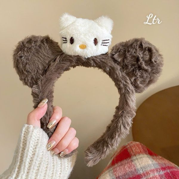 Cài lông cừu xám đậm họa tiết nơ sọc+mèo