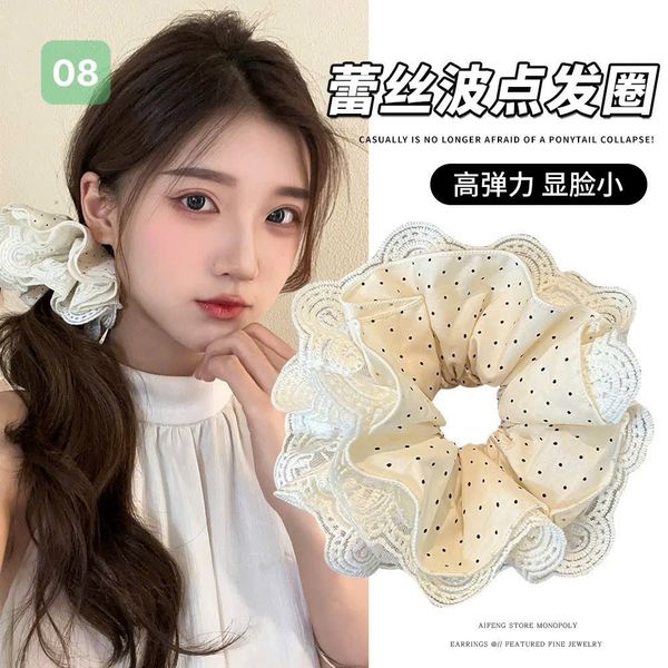 Scrunchies 4 lớp trắng ren chấm bi mới