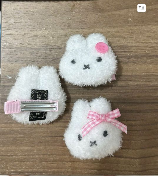 Kẹp thỏ bông trắng nơ hồng