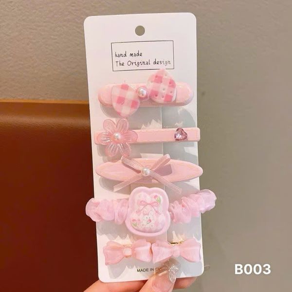 Set kẹp chun hồng xanh B003